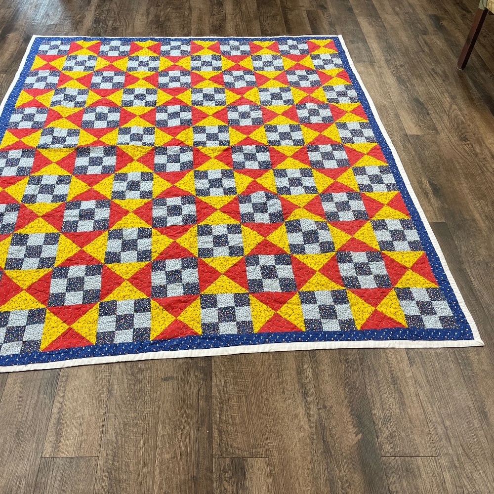 Handmade 9 square Calico Print Double Quilt